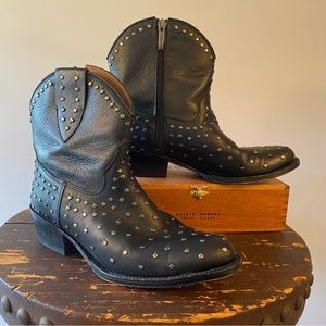 Tony Mora Black Leather Zip Ankle Boots w/small silver studs. Minty! Eur 36 US 6